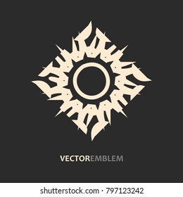 Mosaic arabic ornament. Vector outline rhomb emblem. Retro ornamental design.