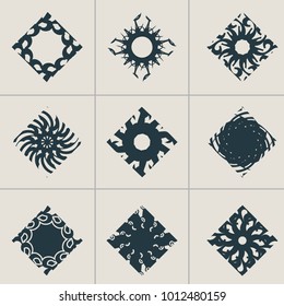 Mosaic arabic ornament. Vector rhomb emblems collection. Retro ornamental design.