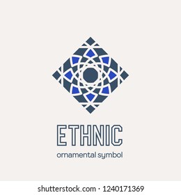 Mosaic arabic ornament. Vector rhomb emblem for ornamental design or logos