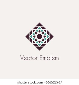 Mosaic arabic ornament. Vector rhombus emblem for luxury logos and retro ornamental design.