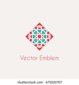 Mosaic arabic ornament. Vector rhombus emblem for luxury logos and retro ornamental design.