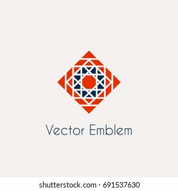 Mosaic arabic ornament. Vector rhombus emblem for luxury logos and retro ornamental design.
