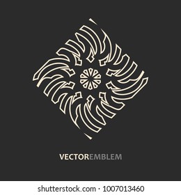 Mosaic arabic ornamental logo. Vector outline rhomb emblem. Retro ornamental design.