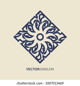 Mosaic arabic ornamental logo. Vector outline rhomb emblem. Retro ornamental design.
