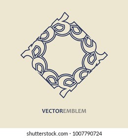 Mosaic arabic ornamental logo. Vector outline rhomb emblem. Retro ornamental design.