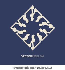 Mosaic arabic ornamental logo. Vector outline rhomb emblem. Retro ornamental design.