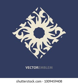 Mosaic arabic ornamental logo. Vector outline rhomb emblem. Retro ornamental design.