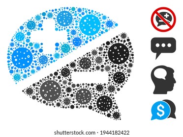 Mosaic arguments designed from coronavirus icons in different sizes and color hues. Vector pathogen items are composed into abstract mosaic arguments icon. Some bonus icons are added.