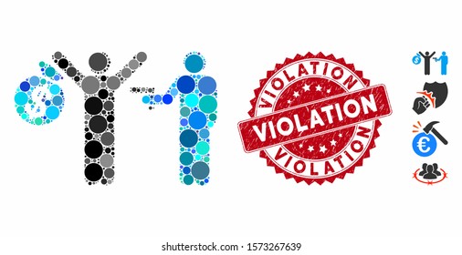 Mosaic armed robbery icon and distressed stamp seal with Violation phrase. Mosaic vector is designed from armed robbery icon and with random circle spots. Violation stamp seal uses red color,