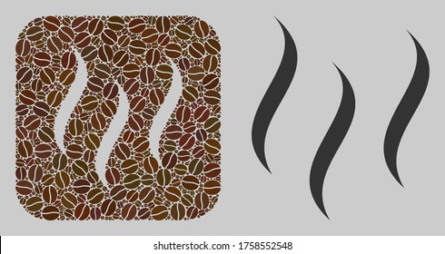 Mosaic aroma steam of coffee beans and basic icon. Stencil mosaic aroma steam is formed of cocoa beans. Abstract vector illustrations elements for cafe wallpapers.