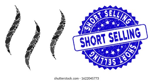 Mosaic aroma steam icon and rubber stamp watermark with Short Selling caption. Mosaic vector is formed with aroma steam pictogram and with randomized elliptic elements.
