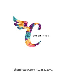 mosaic art alphabet letter with angel wing vector