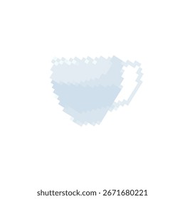 Mosaic art representing a transparent cup in pixel style, featuring a digital art design.