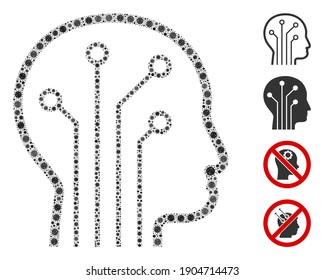 Mosaic artificial intelligence united from covid-2019 virus items in various sizes and color hues. Vector infection icons are grouped into abstract mosaic artificial intelligence icon.