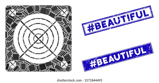 Mosaic ASIC miner hardware icon and rectangle #Beautiful seals. Flat vector ASIC miner hardware mosaic icon of random rotated rectangular elements. Blue #Beautiful seals with scratched textures.