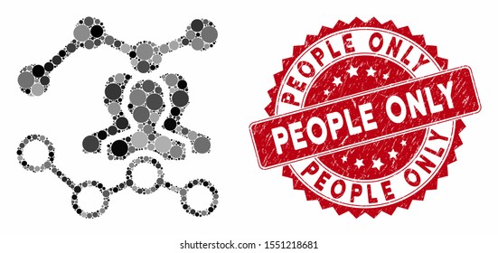 Mosaic audience trends and distressed stamp watermark with People Only text. Mosaic vector is formed with audience trends icon and with randomized round elements. People Only stamp uses red color,