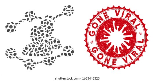 Mosaic audience trends icon and red rounded rubber stamp watermark with Gone Viral caption and coronavirus symbol.