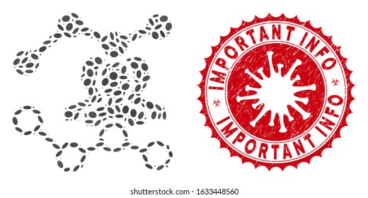 Mosaic audience trends icon and red rounded rubber stamp seal with Important Info phrase and coronavirus symbol. Mosaic vector is created with audience trends icon and with randomized elliptic spots.
