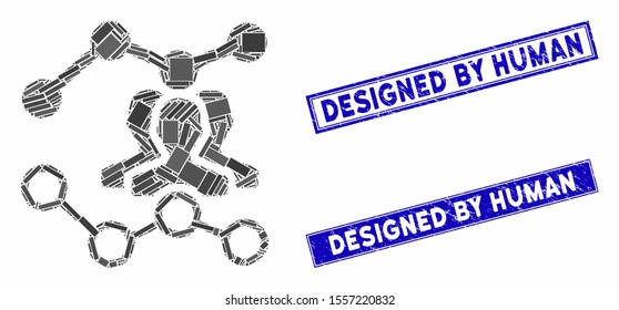 Mosaic audience trends pictogram and rectangular seal stamps. Flat vector audience trends mosaic pictogram of scattered rotated rectangular items. Blue caption seal stamps with grunge surface.