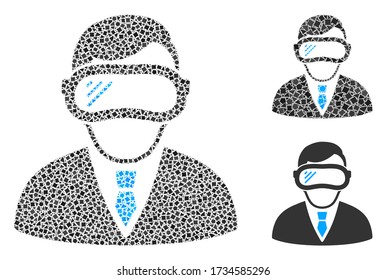 Mosaic Augmented reality icon organized from rough parts in different sizes, positions and proportions. Vector humpy parts are united into abstract mosaic augmented reality icon.