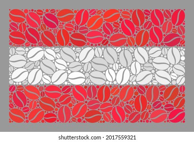 Mosaic Austria flag is created with coffee seed icons. Vector coffee collage Austria flag combined for cafeteria advertisement. Austria flag collage is constructed with random coffee beans.