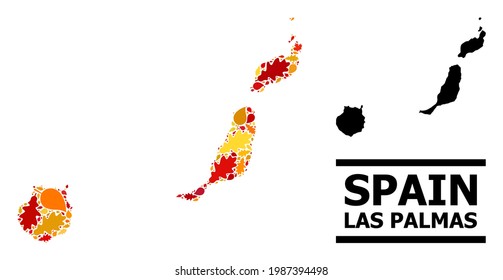 Mosaic autumn leaves and usual map of Las Palmas Province. Vector map of Las Palmas Province is formed from scattered autumn maple and oak leaves. Abstract territorial scheme in bright gold, red,