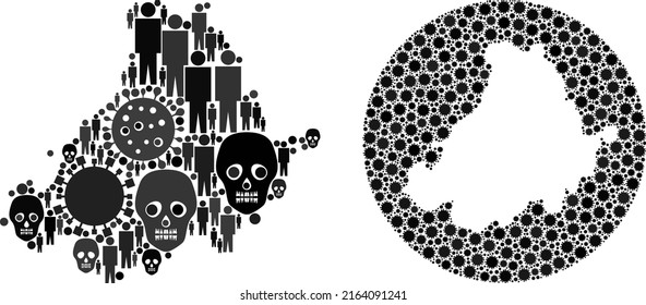 Mosaic Avila Province map designed from flu virus items and men and death items. Evil virus Avila Province map mosaic created with circle and stencil. Mosaics designed for treatment projects.
