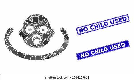 Mosaic baby environment icon and rectangle No Child Used seal stamps. Flat vector baby environment mosaic icon of random rotated rectangle items.