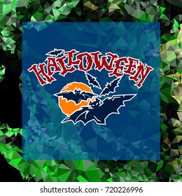 Mosaic backdrop with "Halloween" emblem with bats. Beautiful background for greetings cards, banners, layouts. Vector clip art.