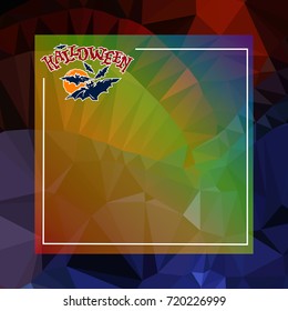 Mosaic backdrop with "Halloween" emblem with bats. Beautiful background for greetings cards, banners, layouts. Vector clip art.