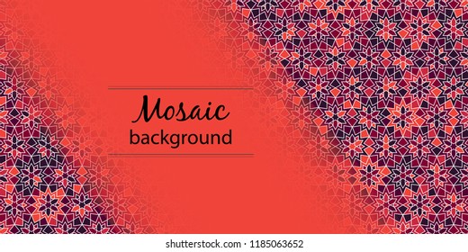 Mosaic background. Arabic girih design background for Ramadan Kareem. Islamic ornamental colorful detail of mosaic. Greeting card for Ramadan