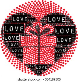 mosaic background with black and white type font love words create heart illustration together vector print pattern. fashion and graphic design. t shirt print, poster, special day gift print offer.