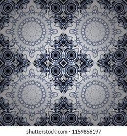 Mosaic background in blue, black and white colors. Vector abstract patch seamless pattern.