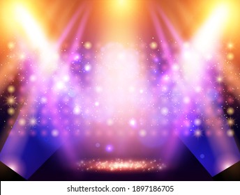 Mosaic background with blue and yellow spotlights. Design for presentation, concert, show. Vector illustration
