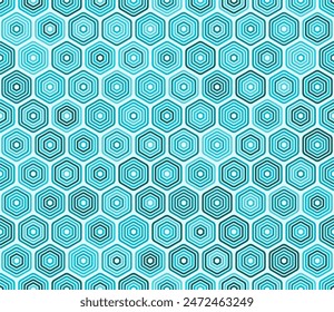 Mosaic background. Bold rounded stacked hexagons mosaic pattern. Cyan color tones. Hexagonal shapes. Tileable pattern. Seamless vector illustration.