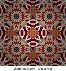 Mosaic background in brown, beige and red colors. Vector abstract patch seamless pattern.