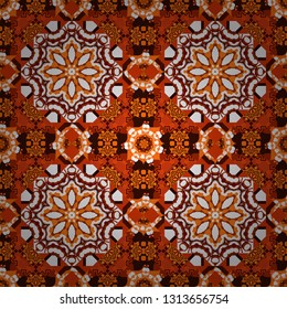 Mosaic background in brown, orange and white colors. Vector abstract patch seamless pattern.