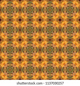 Mosaic background in brown, orange and yellow colors. Vector abstract patch seamless pattern.