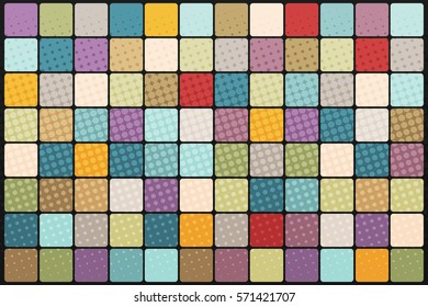 Mosaic background of colored squares. Vintage pop art retro illustration. Halftone bitmap effect