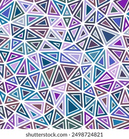 Mosaic background. Compact triangles size. Solid shapes in frames. Multicolored style. Repeatable pattern. Amazing vector tiles. Blue Purple Gray Lavenderquot;Deep Ocean Hues.