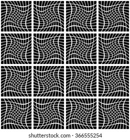 Mosaic background with distorted tiles of squares. Abstract monochrome pattern. Seamlessly repeatable. vector