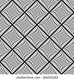 Mosaic background with distorted tiles of squares. Abstract monochrome pattern. Seamlessly repeatable. vector