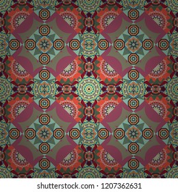 Mosaic background in gray, pink and green colors. Vector abstract patch seamless pattern.