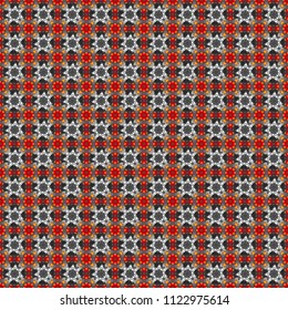 Mosaic background in gray, red and brown colors. Vector abstract patch seamless pattern.