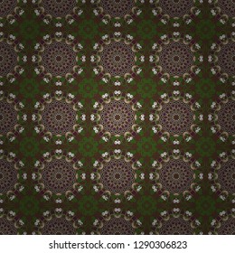 Mosaic background in green, brown and gray colors. Vector abstract patch seamless pattern.
