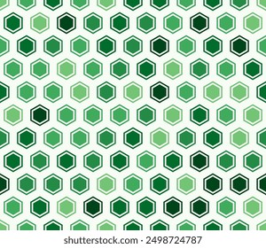 Fondo de mosaico. Celda de mosaico en negrita hexagonal con relleno y células sólidas internas. Tonos de color verde. Formas hexagonales. Patrón sin fisuras. Ilustración vectorial basculante.