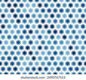 Fondo de mosaico. Celda de mosaico en negrita hexagonal con relleno y celdas sólidas internas. Tonos de color azul. Células hexagonales. Patrón sin costuras. Ilustración vectorial con mosaico.