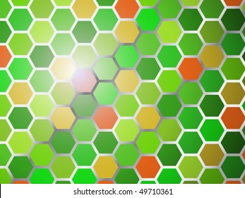 Mosaic background made from green and orange hexagons