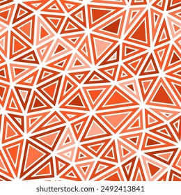 Mosaic background. Medium triangles size. Solid shapes in frames. Mono tone colored style. Repeatable pattern. Amazing vector tiles. Rust Orange Blaze. Seamless vector illustration.