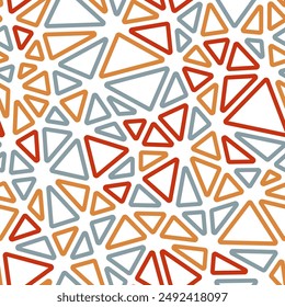 Mosaic background. Medium triangles size. Multiple colors style. Rounded triangles outlined. Repeatable pattern. Metallic Rust Texture. Artistic vector tiles. Seamless vector illustration.